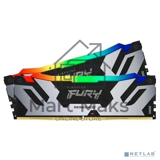 Оперативная память Kingston Fury Renegade, DDR5, 32GB (2x16GB), 6400MHz, CL32, DIMM, с радиатором, RGB, серебристый/черный