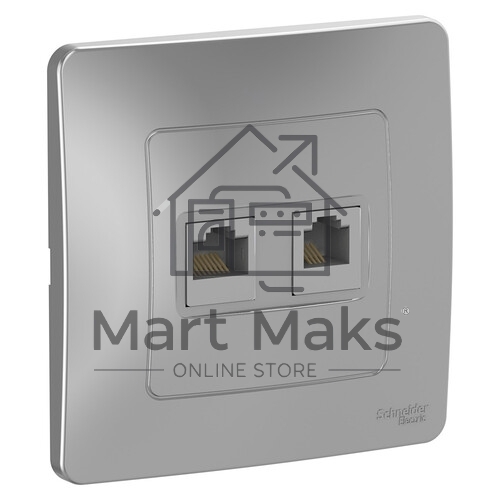 Розетка компьютерная двойная RJ45+RJ45, кат.5E, механизм, алюминий