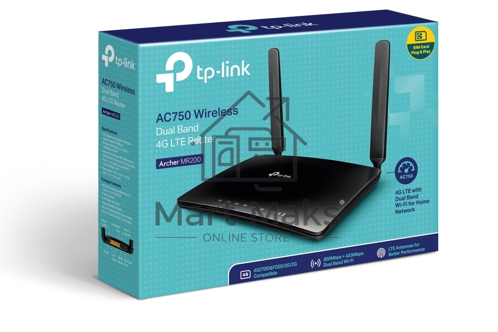 Маршрутизатор беспроводной TP-Link SOHO Archer MR200 (MR200) 10/100BASE-TX/4G черный