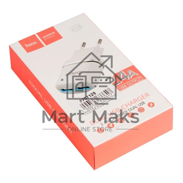 Зарядное устройство C12 Smart dual USB charger, белый