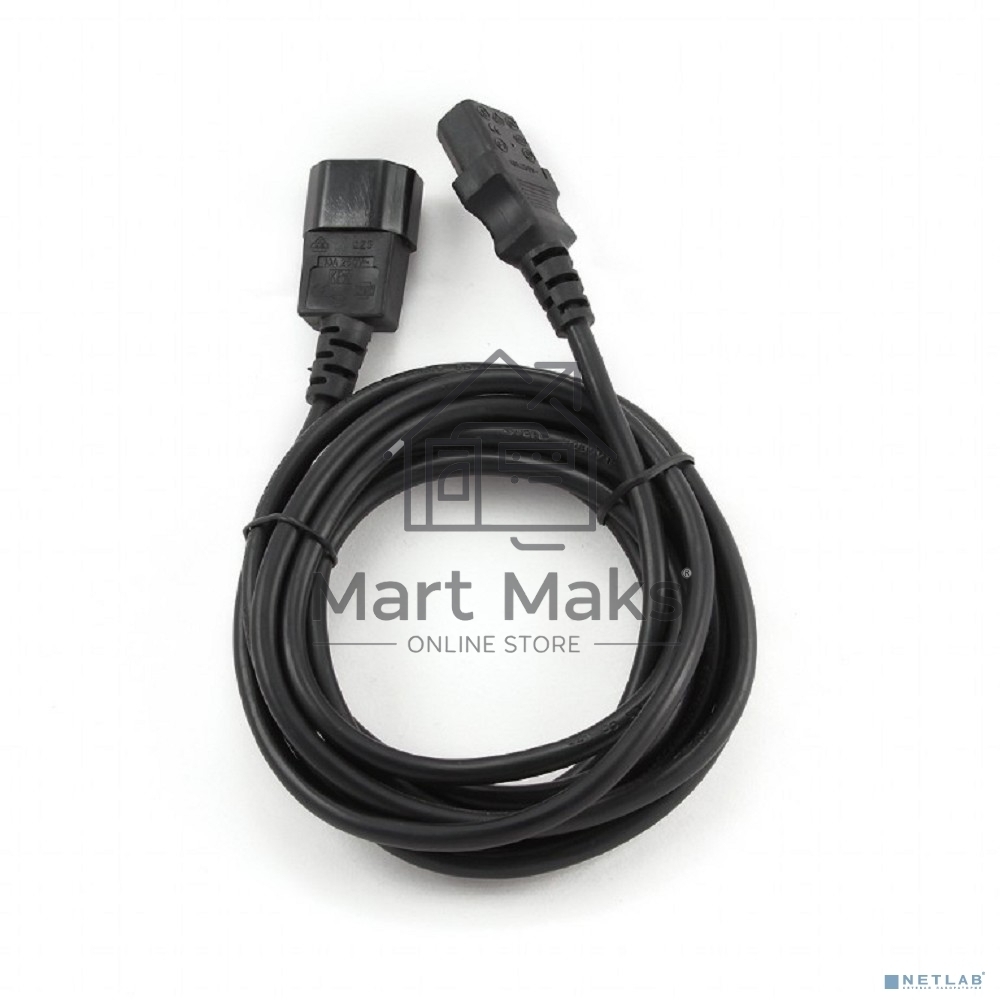 Кабель питания сист.блок-монитор Cablexpert PC-189-VDE-5M, 5м, C13-C14, VDE, 10А, Сечение провода: 0,75 мм2, черный, с заземлением