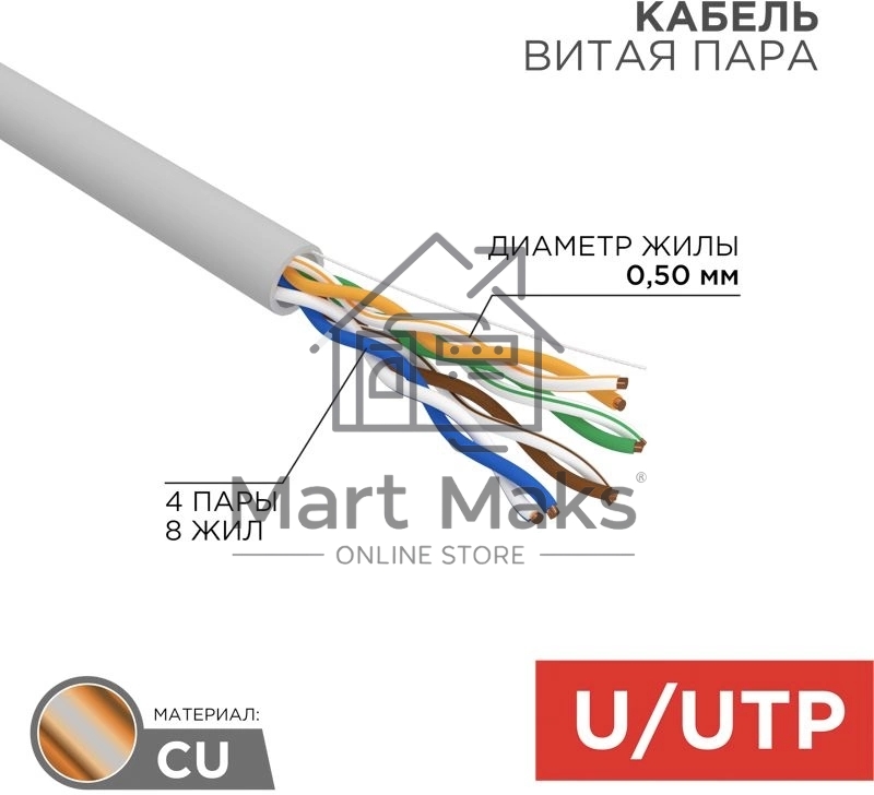 Кабель Rexant (01-0043) Кабель UTP CAT5e 4 пары (305м) 0.51 мм