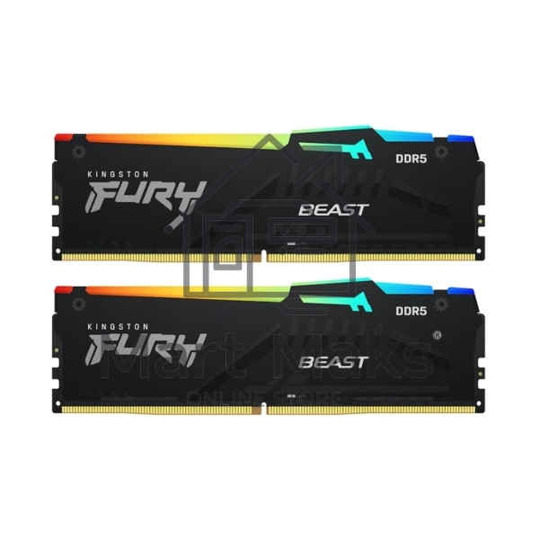 Оперативная память Kingston Fury Beast, DDR5, 16GB (2x8GB), 6000MHz, CL30, DIMM, с радиаторами, RGB, черный