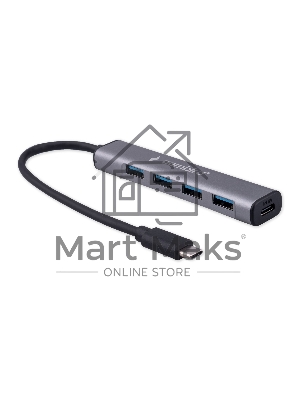 Разветвитель USB3.1 Gembird UHB-C474, 4хUSB, с доп.питанием (порт Type-C), кабель Type-C 19см, алюминий, коробка