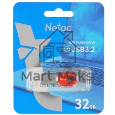 Флешка USB Netac UM2 (NT03UM2N-032G-32RE), 32Gb, USB 3.0, R/W 130/50, серебристый/красный
