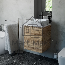 Тумба Bau Dream Blackwood 50 с дверцей, раковина BAU Hotel 51х39, мрамор, смеситель для раковины высокий Hotel Black, черный