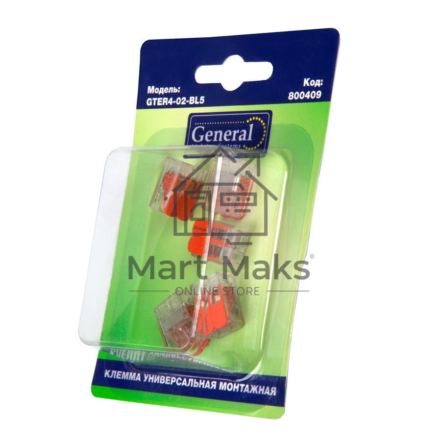 GTER4-02-BL5 Клемма универсальная 221-412 2-пров., прозрачная компактная, блистер 5шт General