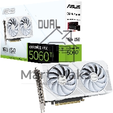 Видеокарта ASUS GeForce RTX 5060 TI DUAL WHITE OC, NVIDIA RTX 5060 Ti, 16 ГБ GDDR7, 128 бит, PCI-e 5.0, 1xHDMI, 3xDP, 2632 МГц