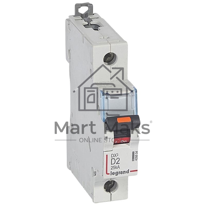Выключатель автоматический однополюсный DX3 2А D 25кА | 409804 | Legrand