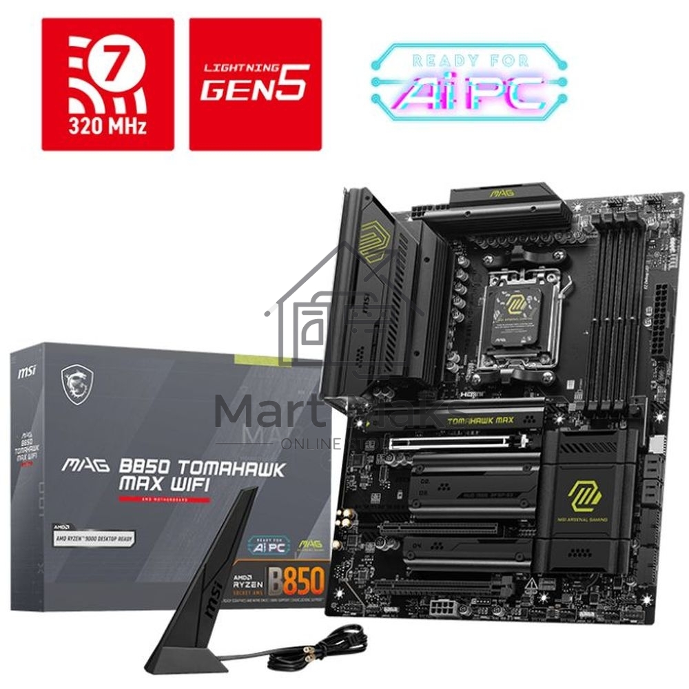Материнская плата MSI MAG B850 TOMAHAWK MAX WIFI, AM5, AMD B850, 4xDDR5, 4xSATA, 4xM.2, 3xPCI-E x16, 1xHDMI, 1x5Gb LAN, 2xUSB-A 5Gbps, 4xUSB-A 2.0, 3xUSB-C 10Gbps, 7.1, Wi-Fi 7, Bluetooth 5.4, ATX