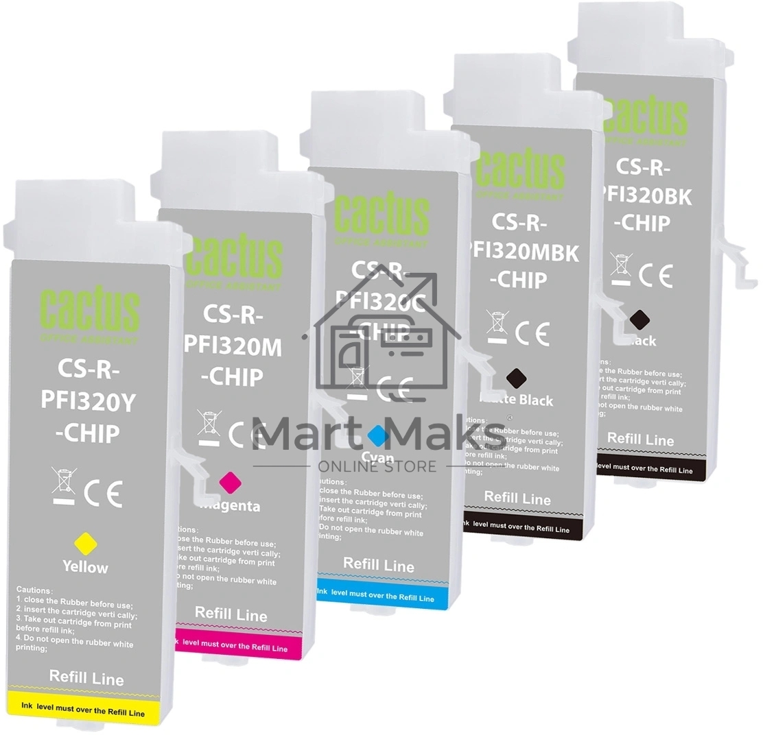 Картридж перезаправляемый струйный Cactus CS-R-PFI320SET-CHIP набор 5шт.упак. для Canon imagePROGRAF TM-200/200MFP/205/300/300MFP/305/250/255/350/355 с чипом