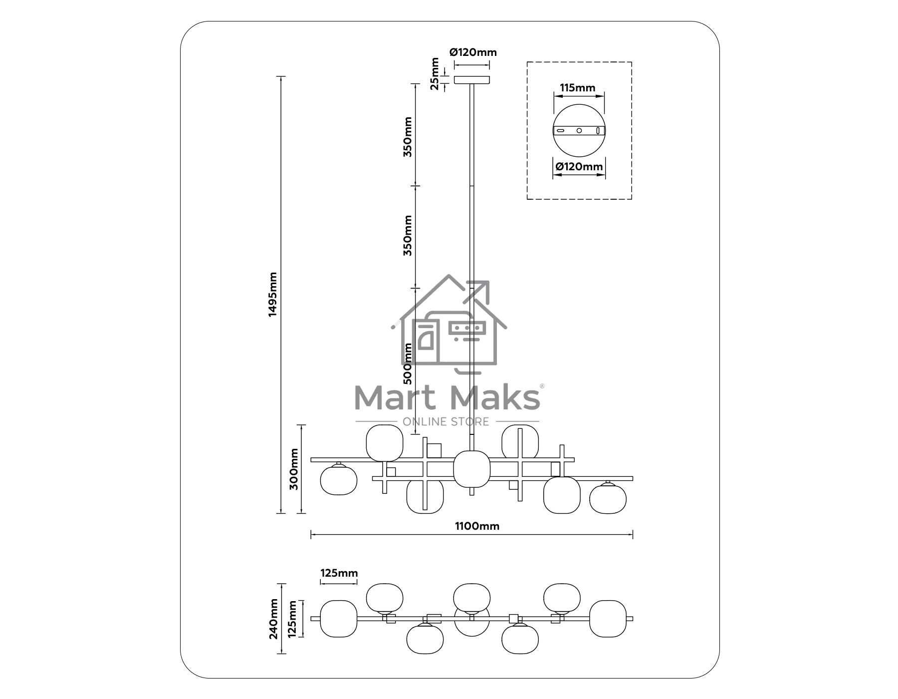 Светильник Ambrella light LH51017/7 BK/BS/FR черный/латунь/белый матовый G9*7 max 28W 1100*240*300