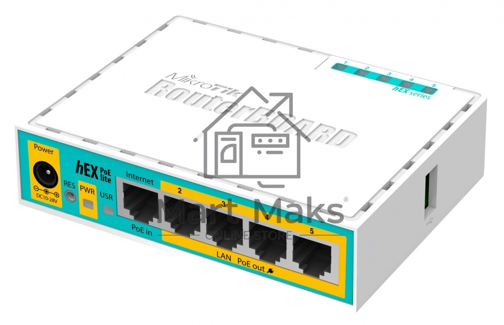 Маршрутизатор MikroTik RB750UPr2 hEX PoE lite 5x Ethernet, раздача PoE, 650 МГц ЦП, 64 МБ 5-портовый 100-Мбитный маршрутизатор с поддержкой PoE на 4-х портах