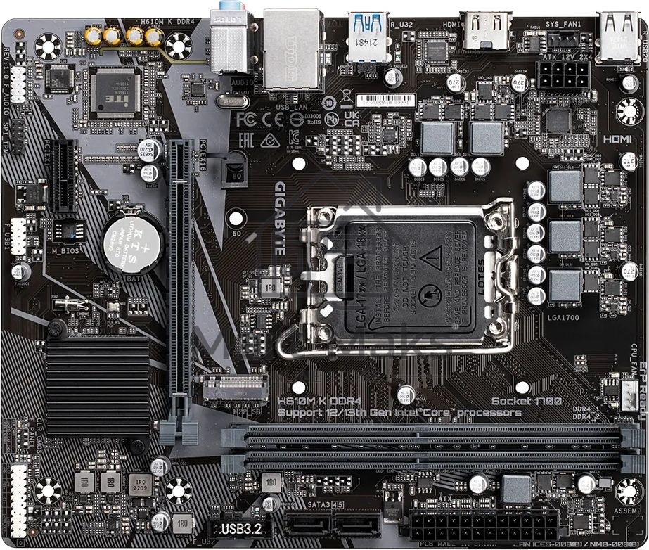 Материнская плата Gigabyte H610M K DDR4 V2.0, LGA 1700, Intel H610, 2xDDR4, 2xSATA, 1xM.2, 1xPCIe 4.0 x16, 1xPCIe x1, 1xHDMI, 1x 1Gb LAN, 2xUSB-A 3.2 Gen 1, 4xUSB-A 2.0, 3x 3.5 мм, 7.1, mATX