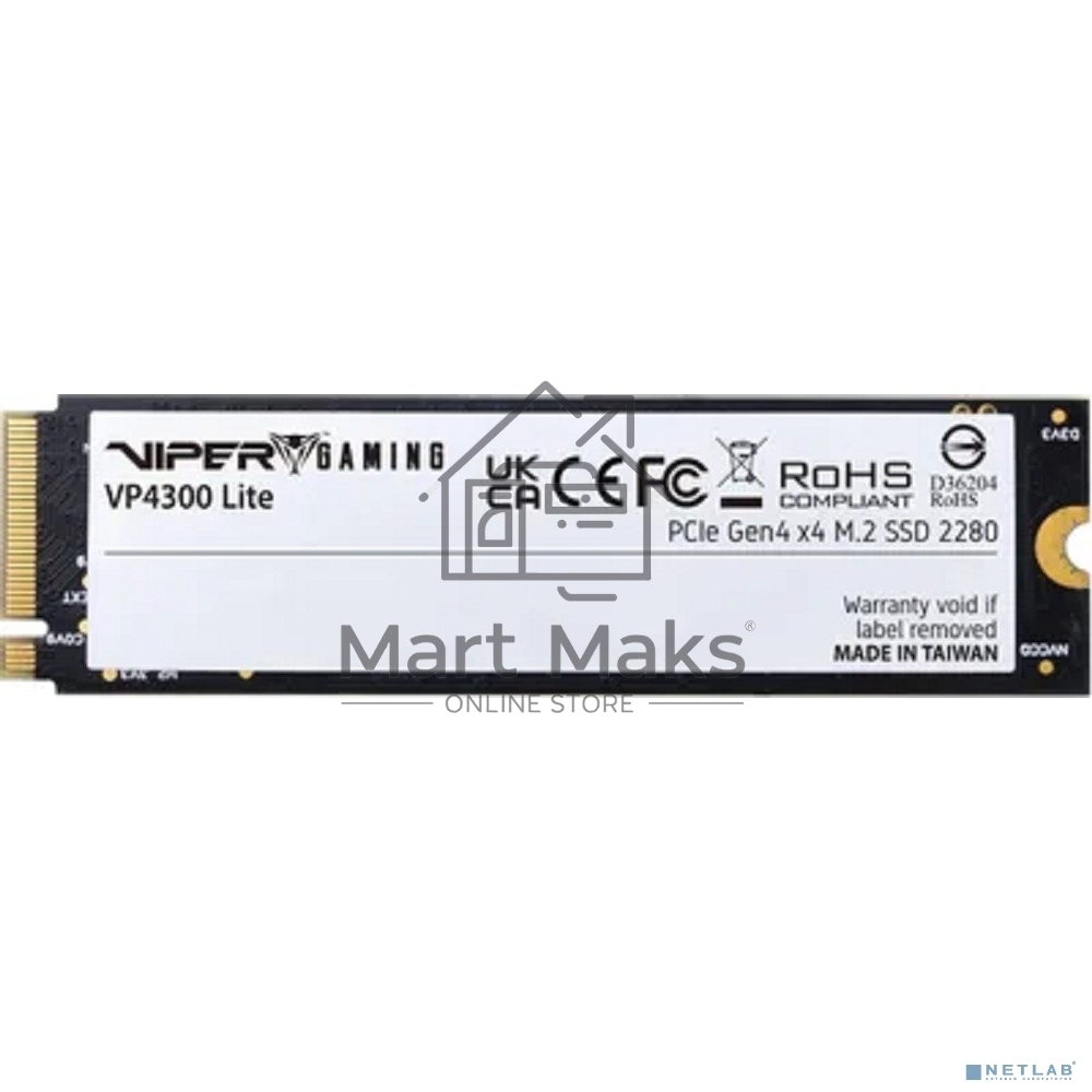 Накопитель SSD Patriot Viper VP4300 Lite, 1Tb, PCIe 4.0 x4, M.2 2280, NVMe, R/W 7400/6400, с радиатором
