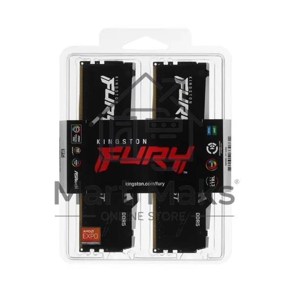 Оперативная память Kingston Fury Beast, DDR5, 16GB (2x8GB), 6000MHz, CL30, DIMM, с радиаторами, RGB, черный
