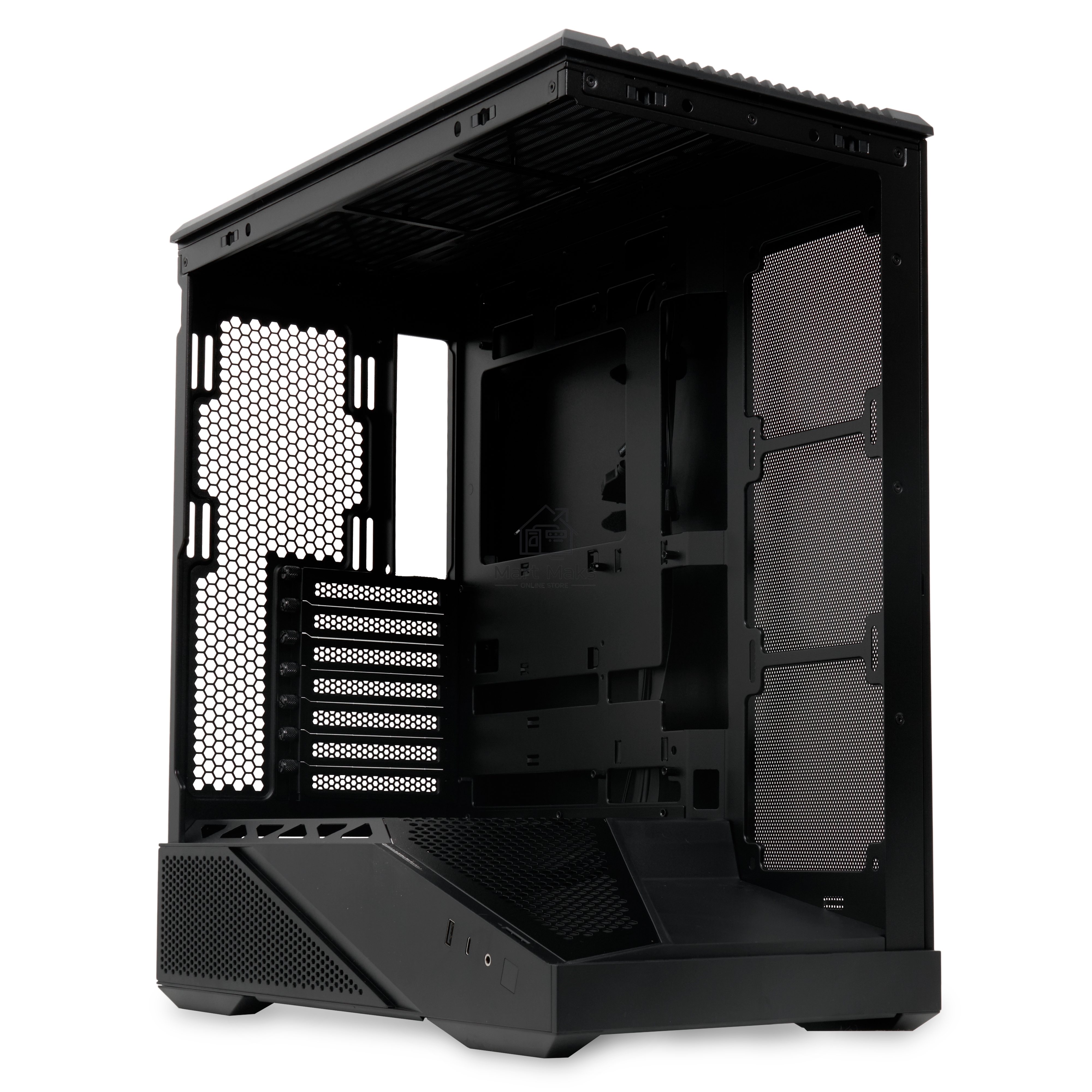 Компьютерный корпус без блока питания HSPD F711-TGbK, Panoramic Full Tower, Black, TG, 0.7 SPCC, no fans ATX, mATX, mITX 190/420/280мм 2x2.5