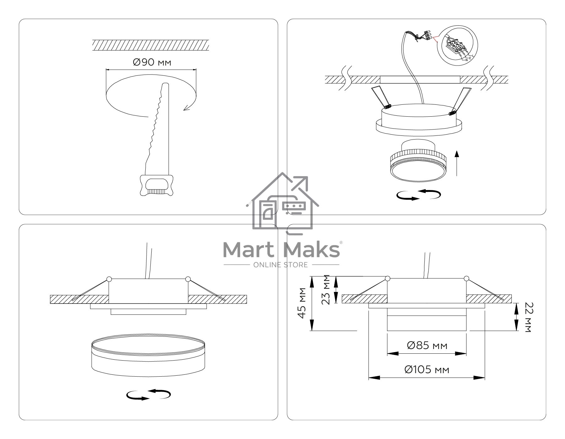 Светильник Ambrella light TN6708 BK черный IP44 GX53 max 15W D105*45