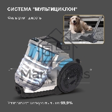 Пылесос Hyundai HYV-C2955 серебристый/синий, 380/2400 Вт, уборка сухая, пылесборник контейнер 3.5 л