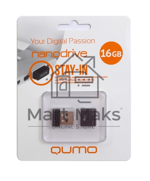 Флешка USB R/W QUMO 16GB NANO QM16GUD-NANO-B Black