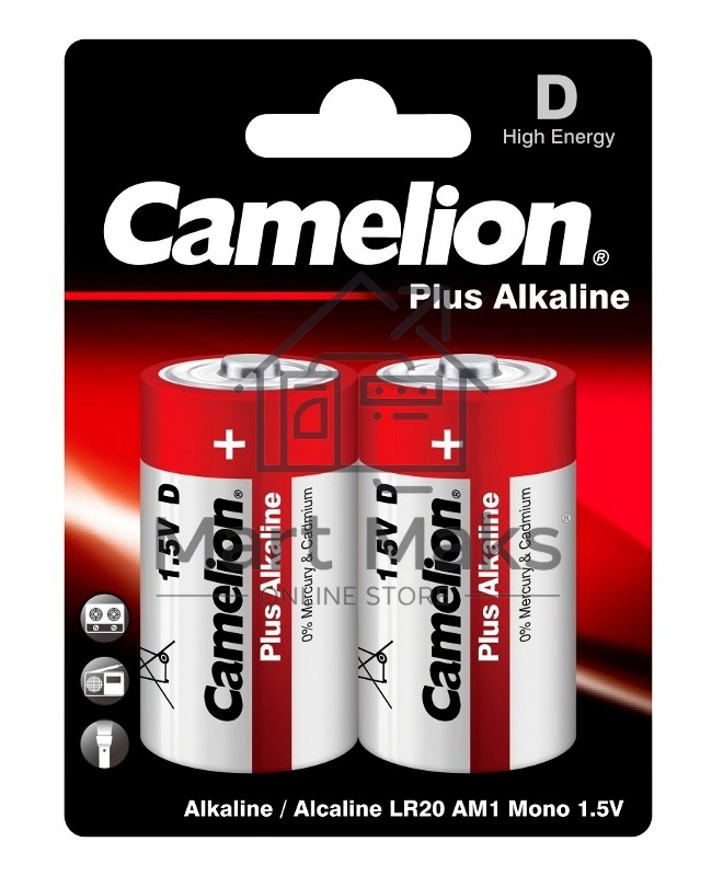 Элемент питания алкалиновый Camelion LR LR20 BL-2 (блист.2шт) 1.5 В