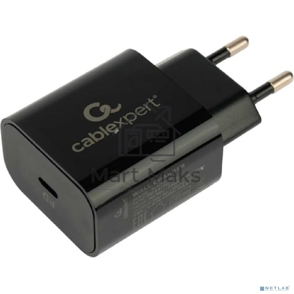 Зарядное устройство Cablexpert 20Вт, 3А, QC3.0/PD, 1xType-C, черный, пакет