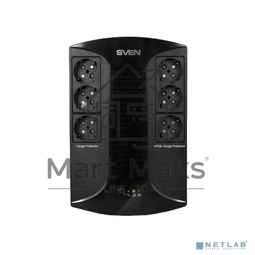 Источник бесперебойного питания SVEN UP-L1000E 1000VA/500W (6 розеток: 3х UPS/сетевой фильтр+3 x сетевой фильтр)