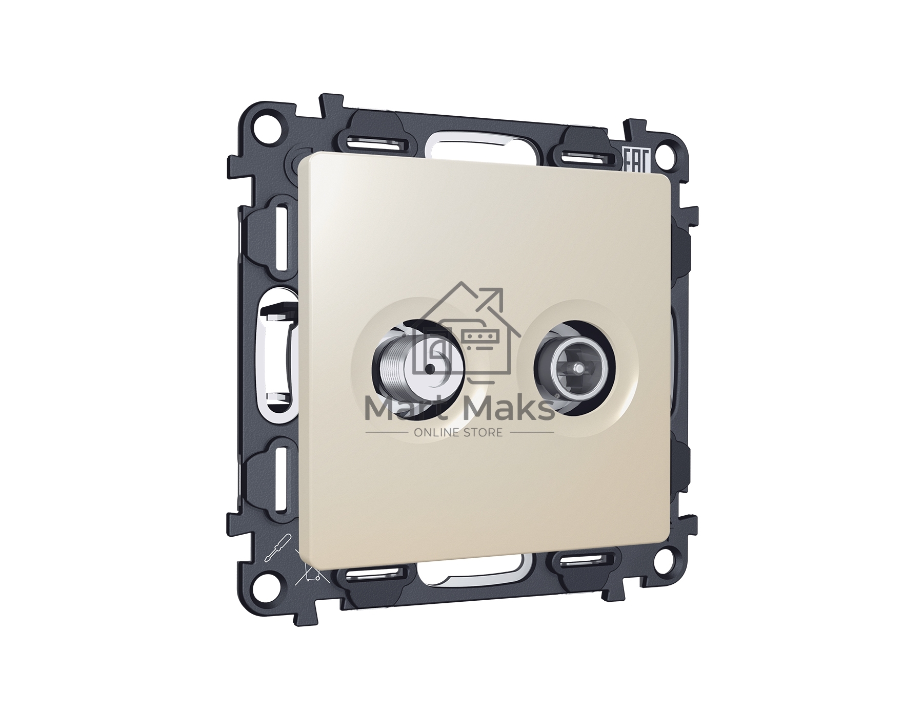 Комплект механизма розетки TV оконечной + SAT 5-862MHz 3.5dB/950-2150MHz 3.5dB ALFA Бежевый матовый QUANT (AP3333, VM217) MA333310
