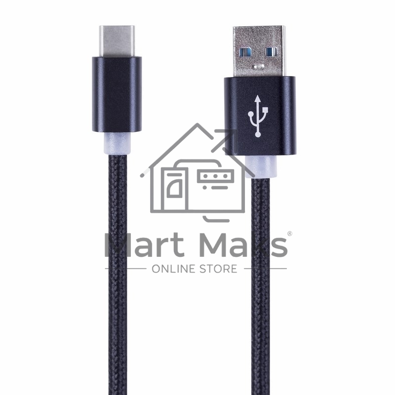 Шнур Rexant USB 3.1 type C (male)-USB 2.0 (male) в тканевой оплетке 1 м черный