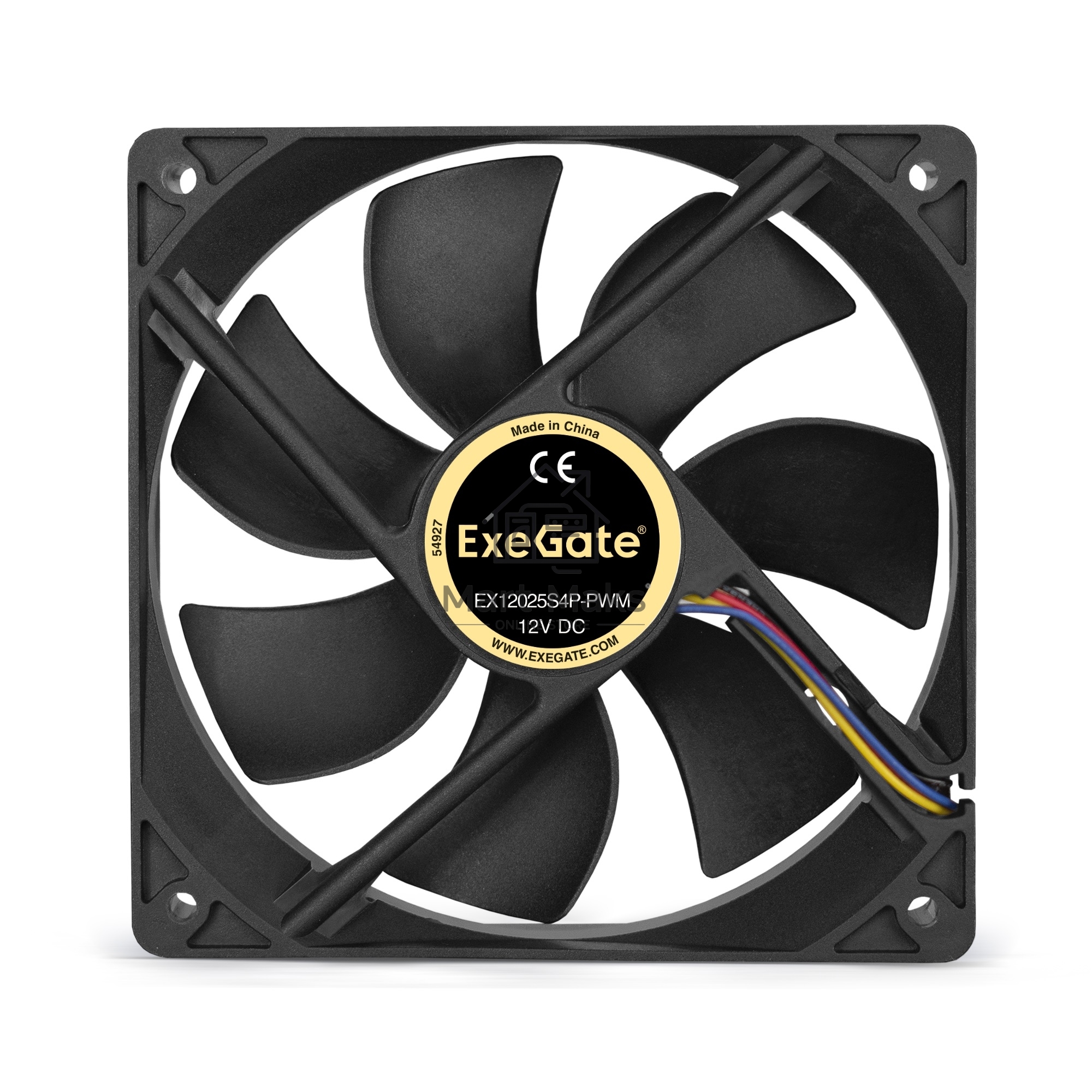 Вентилятор для корпуса ExeGate E12025S4P-PWM черный, 120 мм, 1500 об/мин, 25 дБ, 4 pin