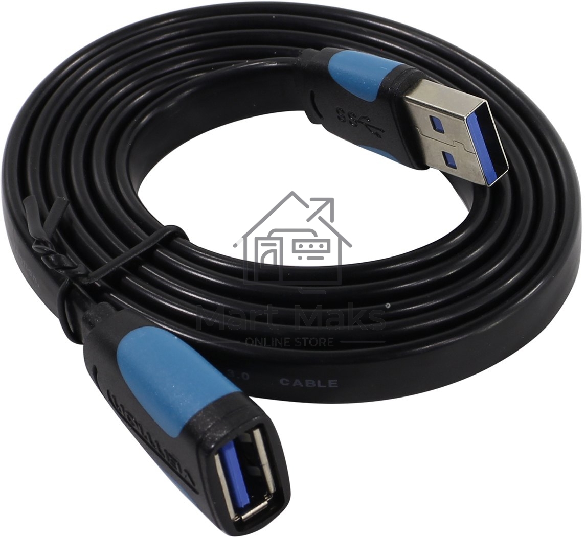 Кабель-удлинитель Vention USB 3.0 AM/AF - 1м плоский VAS-A13-B100
