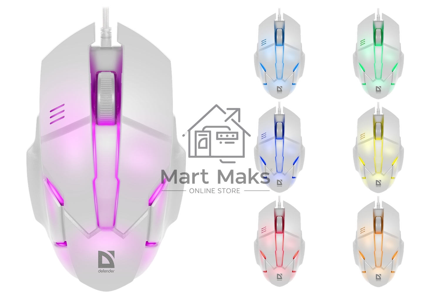 Мышь проводная Defender Host MB-982 белый, 1000 dpi, USB, кнопки - 3