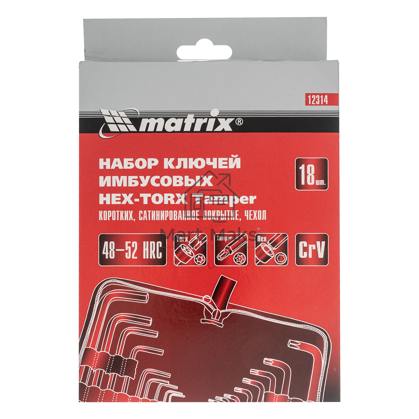 Набор ключей имбусовых MATRIX HEX-TORX, 18 шт: HEX 1,5–10 мм, T10-T50, CrV, короткие, сатин. 12314