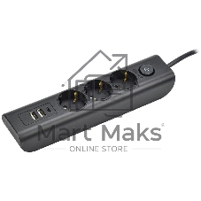 Удлинитель MODERN У03В 3 места с заземляющим контактом 2м 3х1 мм2 16А/250В USBх3 черный IEK