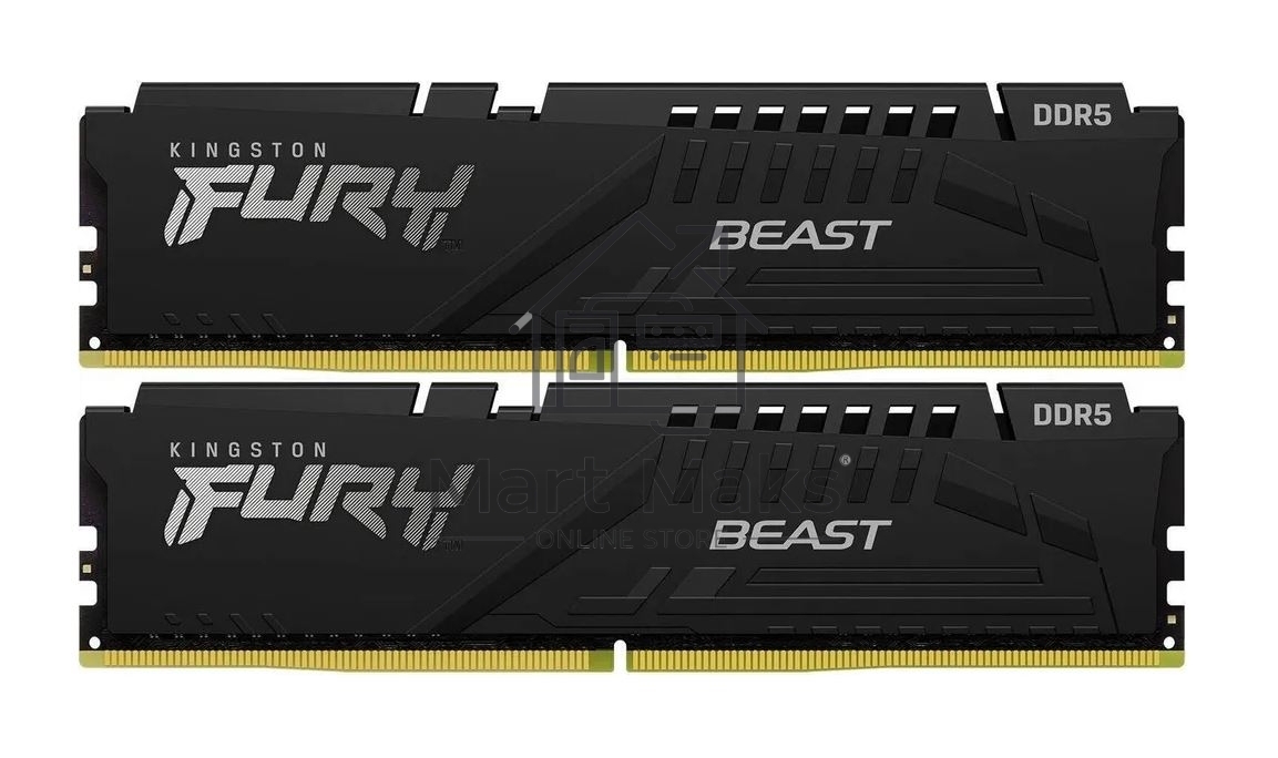 Оперативная память Kingston Fury Beast, DDR5, 64GB (2x32GB), 5600MHz, CL40, DIMM, радиатор, черный