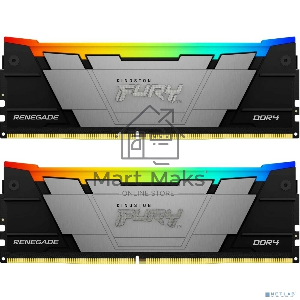 Оперативная память Kingston Fury Renegade, DDR4, 16GB (2x8GB), 3200MHz, CL16, DIMM, с радиаторами, RGB, черный
