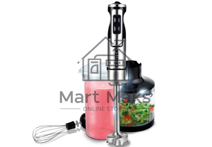 Блендер Centek CT-1338 (черный/сталь) 1300Вт DC мотор, РЕГУЛЯТОР МОЩНОСТИ сLED, стакан, чоппер, венчик