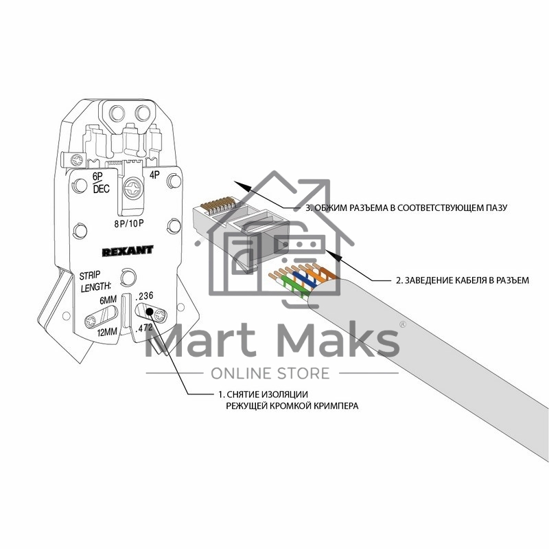Разъем Rexant сетевой LAN на кабель, штекер 8Р8С (Rj-45), под обжим (2шт.)