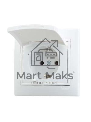 Розетка 1-м СП Мира с защ. крышкой керам. с заземл. белый/белый Lezard 701-0202-123