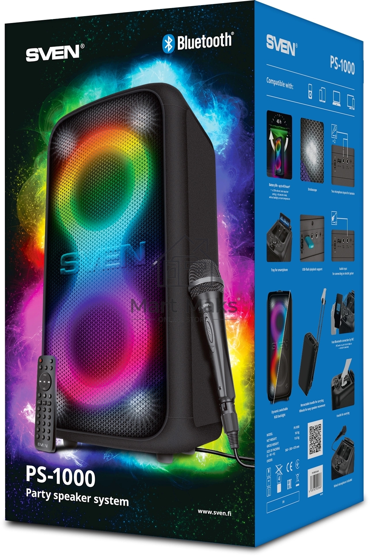 Колонка портативная Sven АС PS-1000 черный 160W 1.0 BT/3.5Jack 8000mAh (SV-022686)