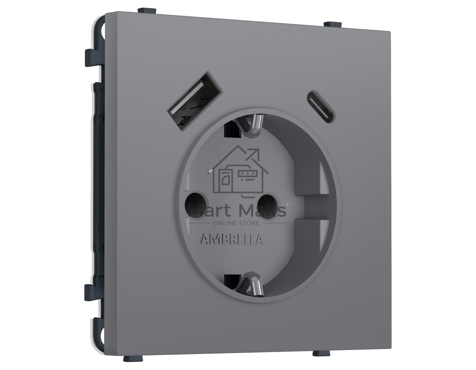 Комплект механизма электрической розетки SIGMA Платиново-серый Мягкое кас. 2USB A+C 20W (быст.зар) с/з с/ш 16A-250V QUANT PRO (SP8700, PR160)