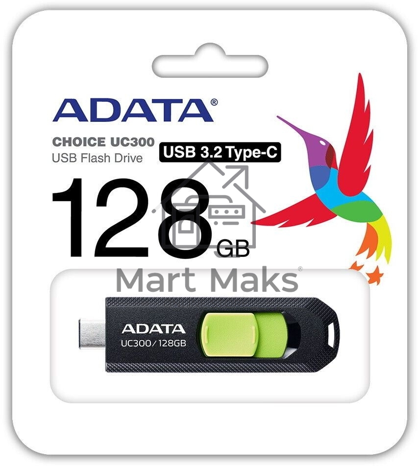 Флешка USB R/W ADATA R/W 128Gb Type-C UC300 ACHO-UC300-128G-RBK/GN USB3.2 черный/зеленый