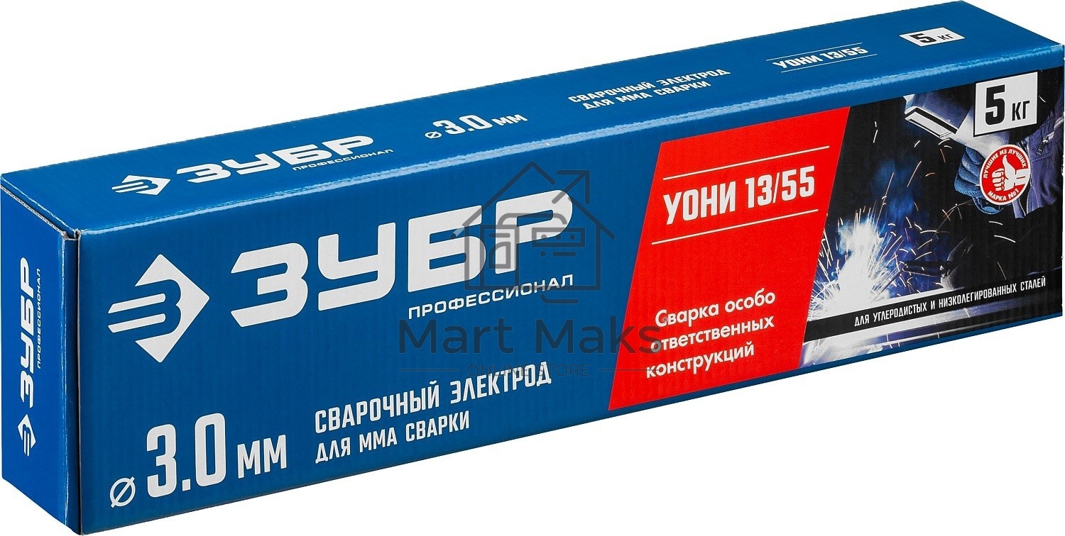 Электрод ЗУБР сварочный УОНИ 13/55 с основным покрытием, для ММА сварки, d 3.0 х 350 мм, 5 кг в коробке, Профессионал.
