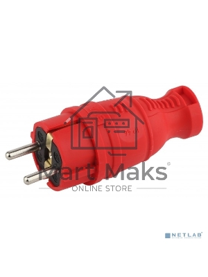 Вилка каучуковая з/з прямая 16А IP44 красн. V8-RED-IP44 Эра Б0044547
