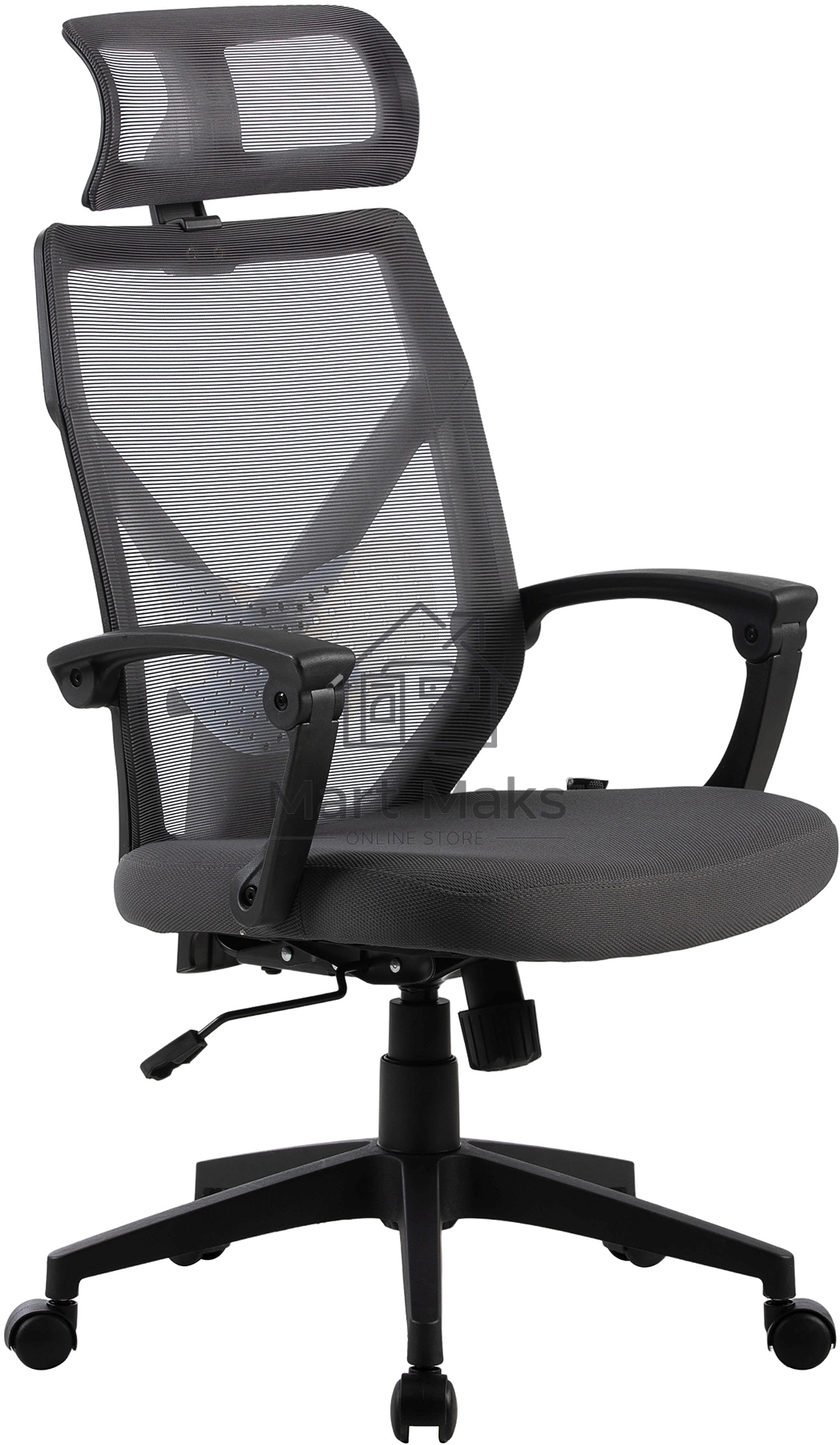 Кресло компьютерное Cactus CS-MC414-GY черный/серый, сетка/ткань, с подголов. крестов. пластик, пластик черный