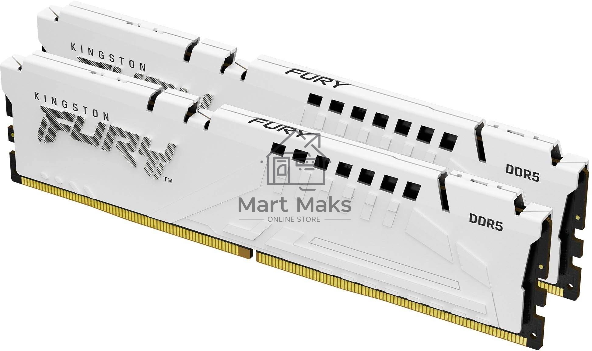 Оперативная память Kingston Fury Beast, DDR5, 32GB (2x16GB), 6000MHz, CL30, DIMM, с радиаторами, белый