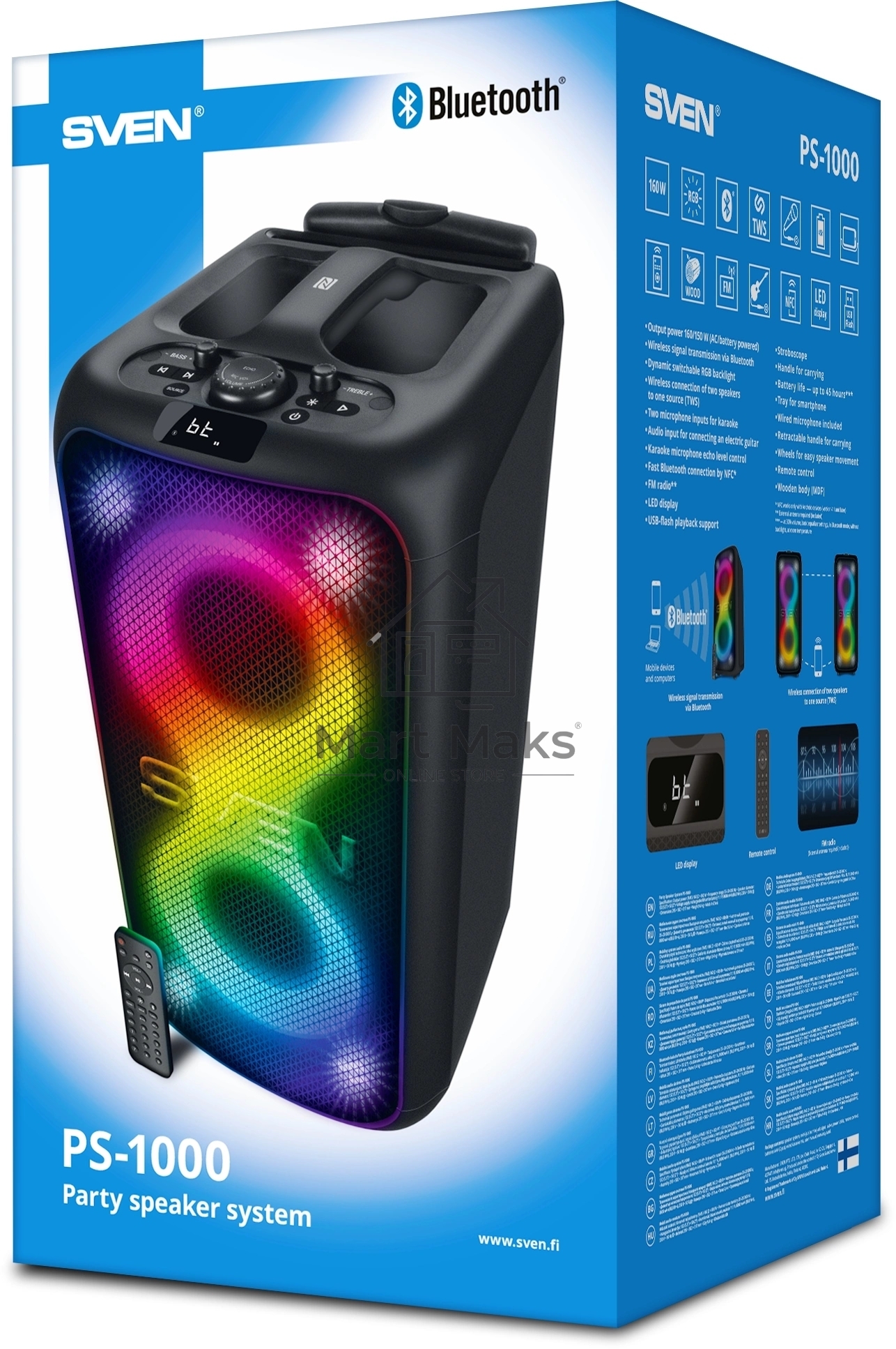 Колонка портативная Sven АС PS-1000 черный 160W 1.0 BT/3.5Jack 8000mAh (SV-022686)