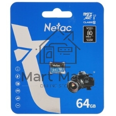 Флеш карта microSDHC 64Gb Netac P500 NT02P500STN-064G-S (без SD адаптера) 80Mb/s