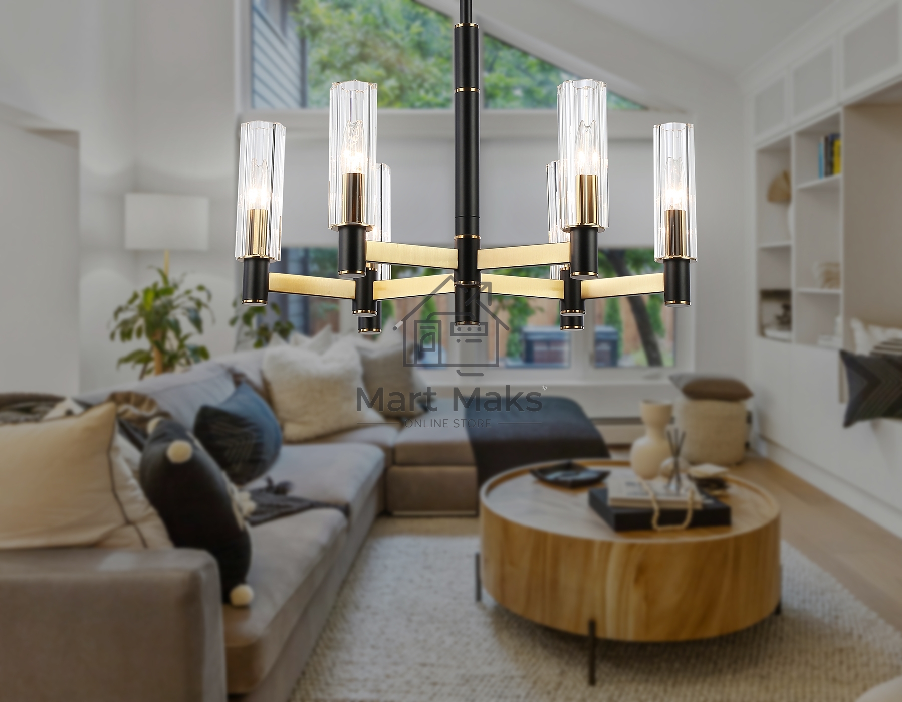 Люстра Ambrella light LH55511/6 BK/BS/CL черный/латунь/прозрачный E14*6 max 40W D570*760