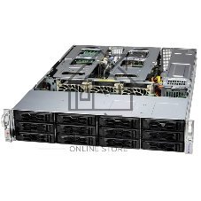 Серверная платформа Supermicro SYS-621C-TN12R (bundle6): 2U/2x LGA-4677/16x DDR5 RDIMM/12x 3.5/2.5 NVMe*/SATA/SAS*/1x SSD NVME 480GB, M.2/1x 4-Port 1GbE RJ45/2x 1200W Power (12 NVME config, Heatsink Upgrade)
